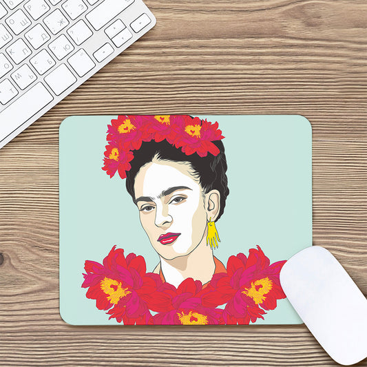 Frida Kahlo And Floral Print Mouse Pad