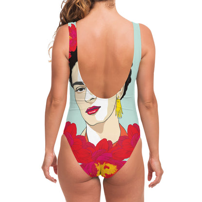 Frida Kahlo And Floral Print One Piece Swimsuit