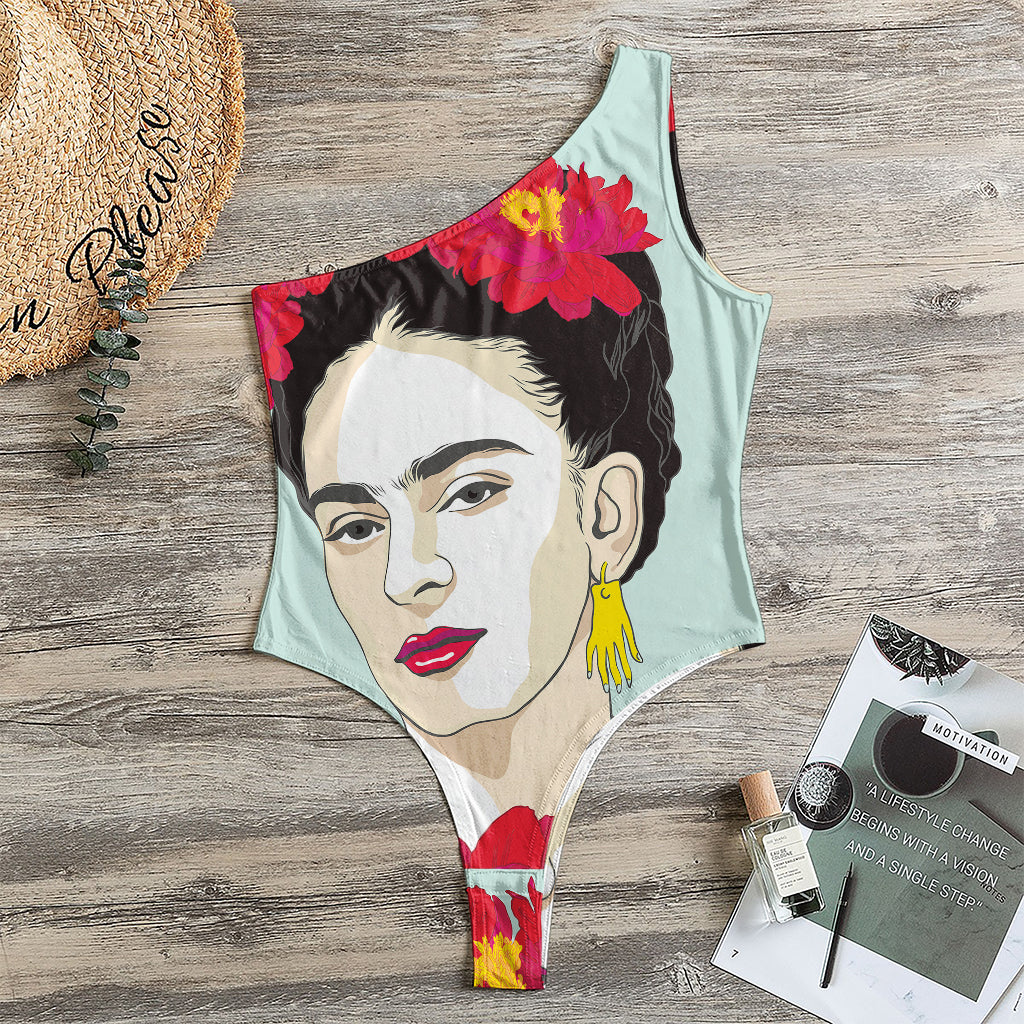 Frida Kahlo And Floral Print One Shoulder Bodysuit