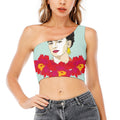 Frida Kahlo And Floral Print One Shoulder Crop Top