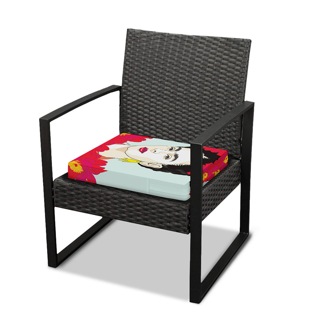 Frida Kahlo And Floral Print Outdoor Seat Cushion Cover