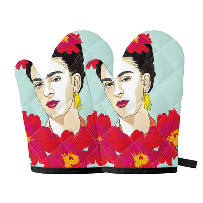 Frida Kahlo And Floral Print Oven Mitts