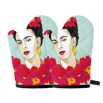 Frida Kahlo And Floral Print Oven Mitts