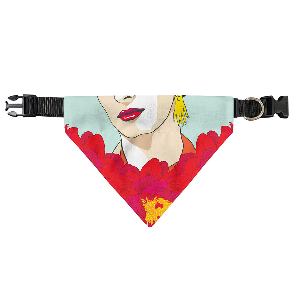 Frida Kahlo And Floral Print Over The Collar Dog Bandana