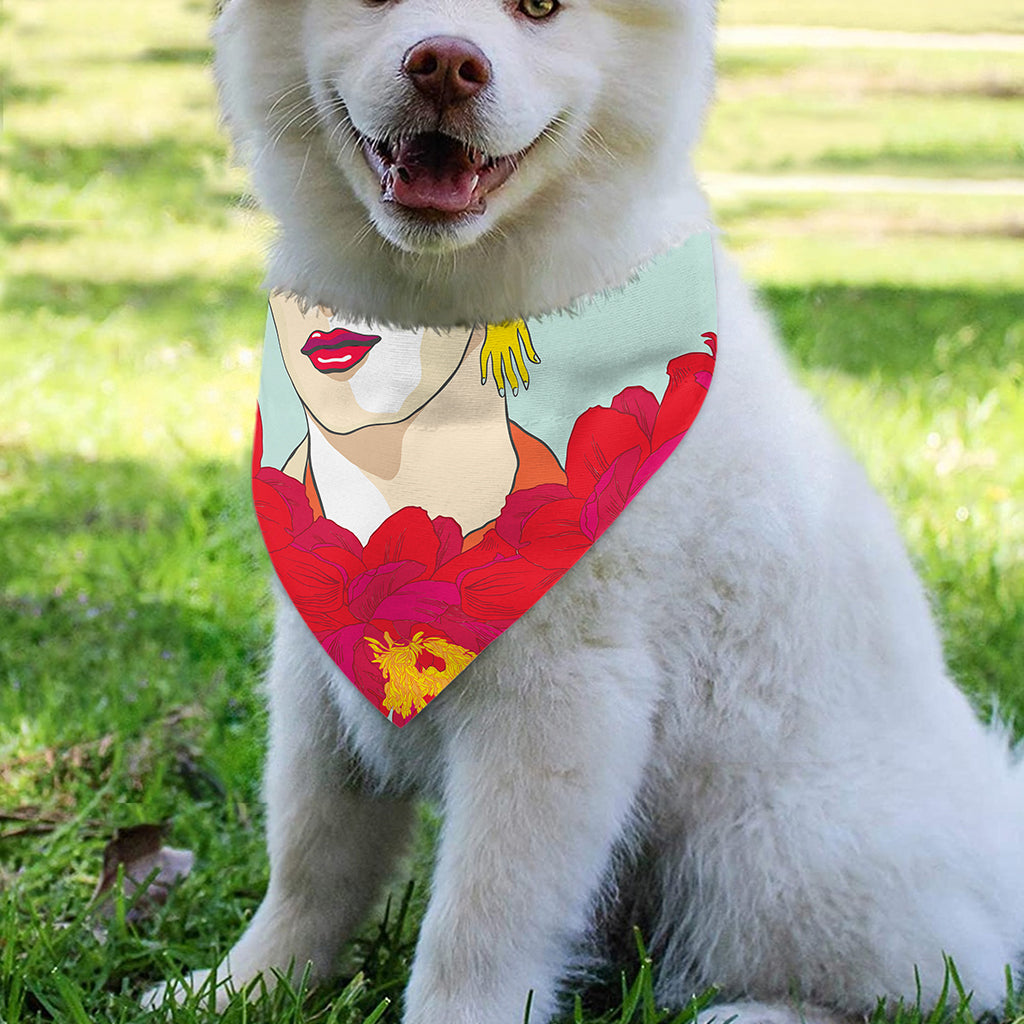 Frida Kahlo And Floral Print Over The Collar Dog Bandana