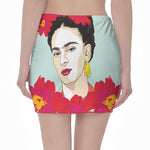 Frida Kahlo And Floral Print Pencil Mini Skirt