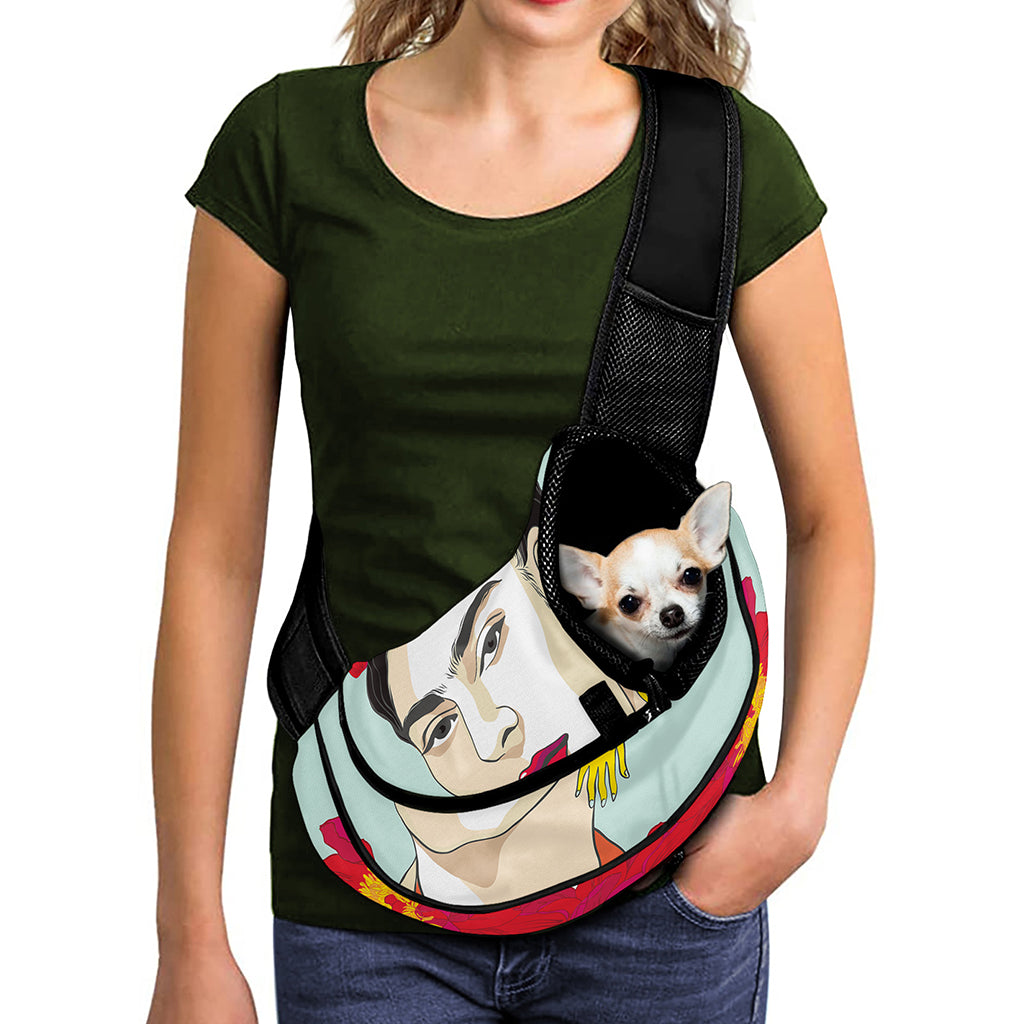 Frida Kahlo And Floral Print Pet Sling Carrier