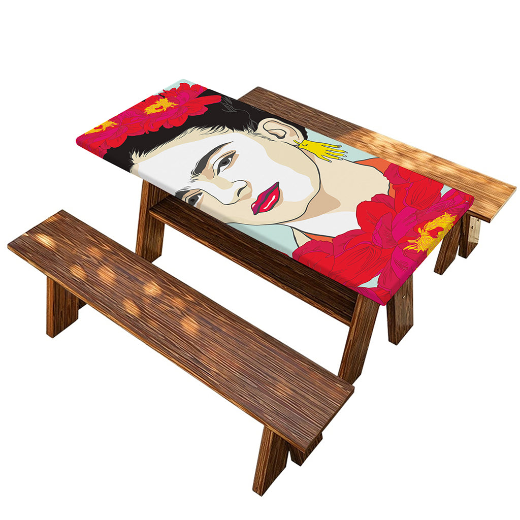 Frida Kahlo And Floral Print Picnic Table Cover