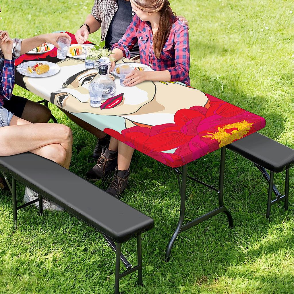 Frida Kahlo And Floral Print Picnic Table Cover