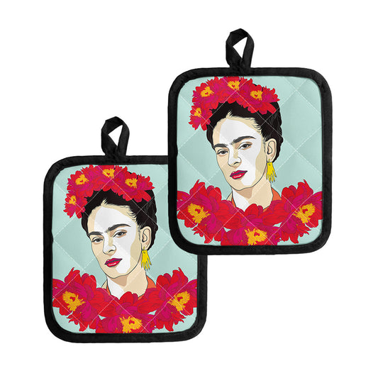 Frida Kahlo And Floral Print Pot Holders