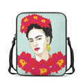 Frida Kahlo And Floral Print Rectangular Crossbody Bag