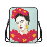 Frida Kahlo And Floral Print Rectangular Crossbody Bag