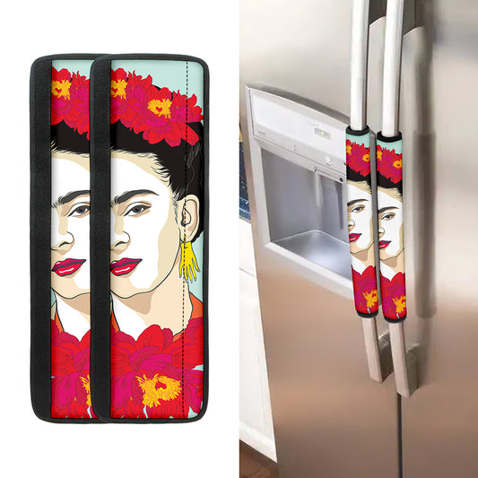 Frida Kahlo And Floral Print Refrigerator Handle Covers