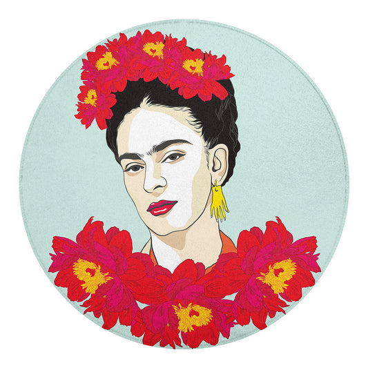 Frida Kahlo And Floral Print Round Blanket