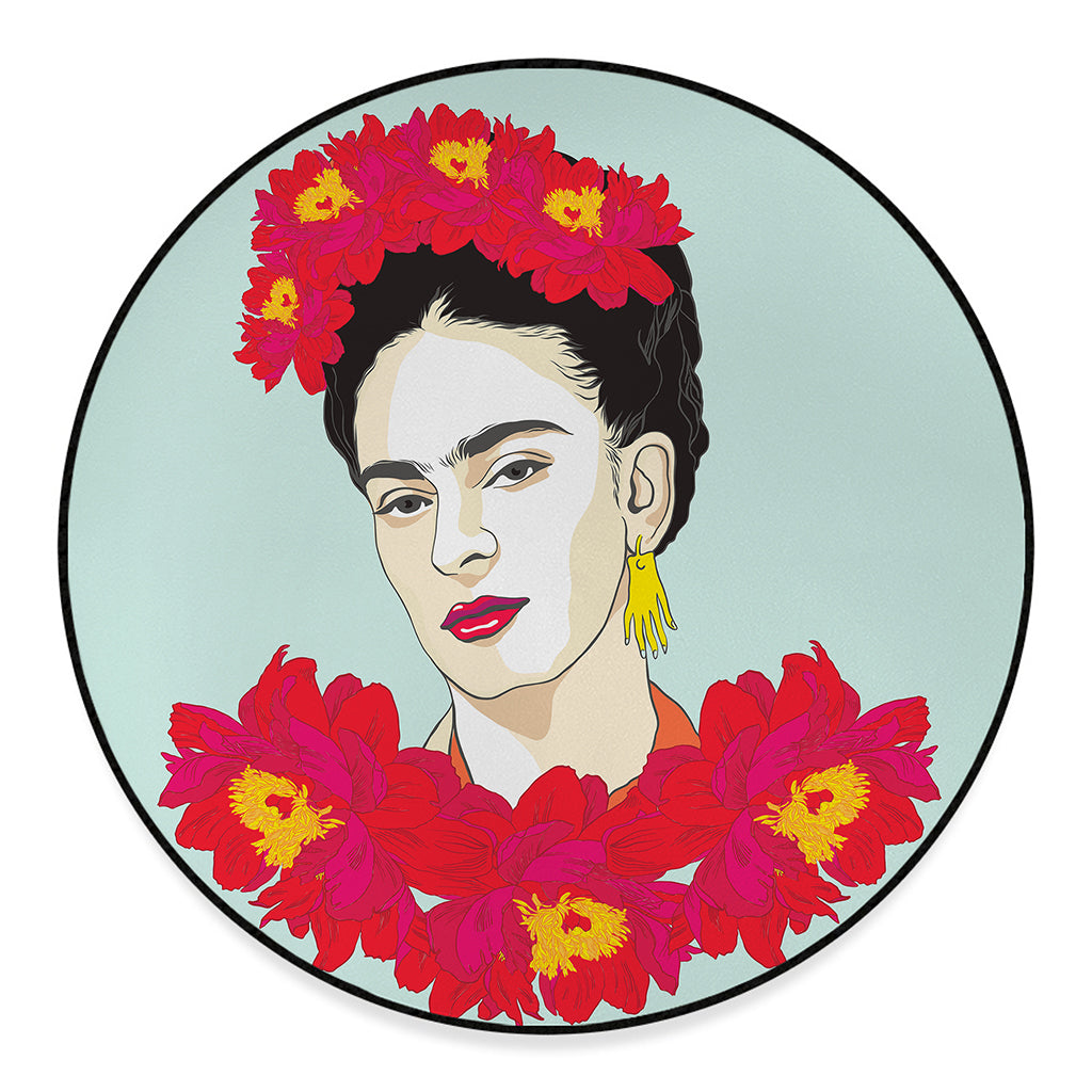 Frida Kahlo And Floral Print Round Floor Mat