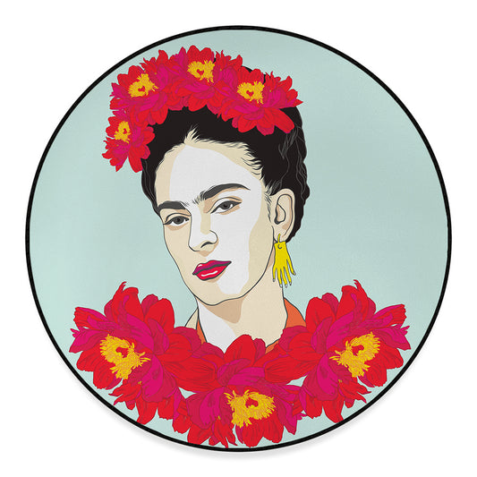 Frida Kahlo And Floral Print Round Floor Mat