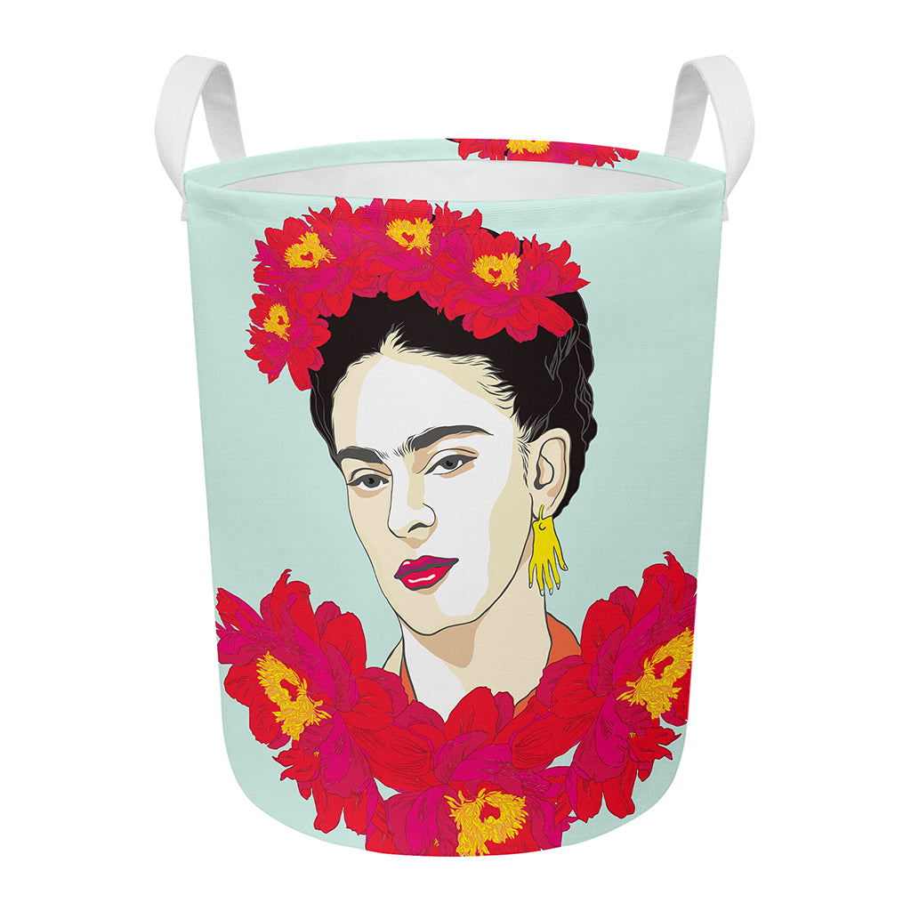 Frida Kahlo And Floral Print Round Laundry Basket