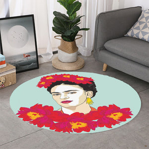 Frida Kahlo And Floral Print Round Rug