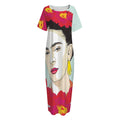 Frida Kahlo And Floral Print Short Sleeve Long Nightdress