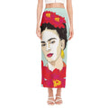 Frida Kahlo And Floral Print Side Slit Maxi Skirt