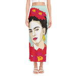 Frida Kahlo And Floral Print Side Slit Maxi Skirt