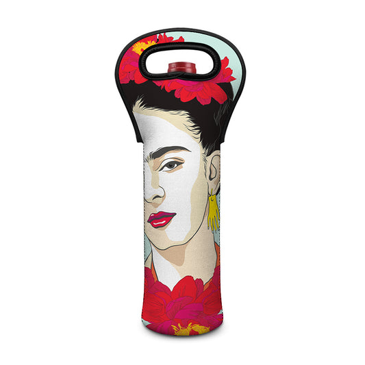Frida Kahlo And Floral Print Single Neoprene Wine Tote