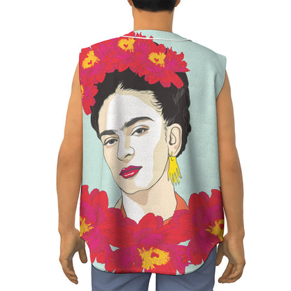 Frida Kahlo And Floral Print Sleeveless Baseball Jersey