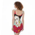 Frida Kahlo And Floral Print Sleeveless Bodycon Dress