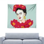 Frida Kahlo And Floral Print Tapestry