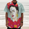 Frida Kahlo And Floral Print Textured Short Sleeve Shirt