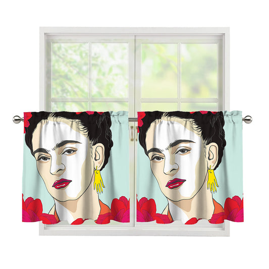 Frida Kahlo And Floral Print Tier Curtains