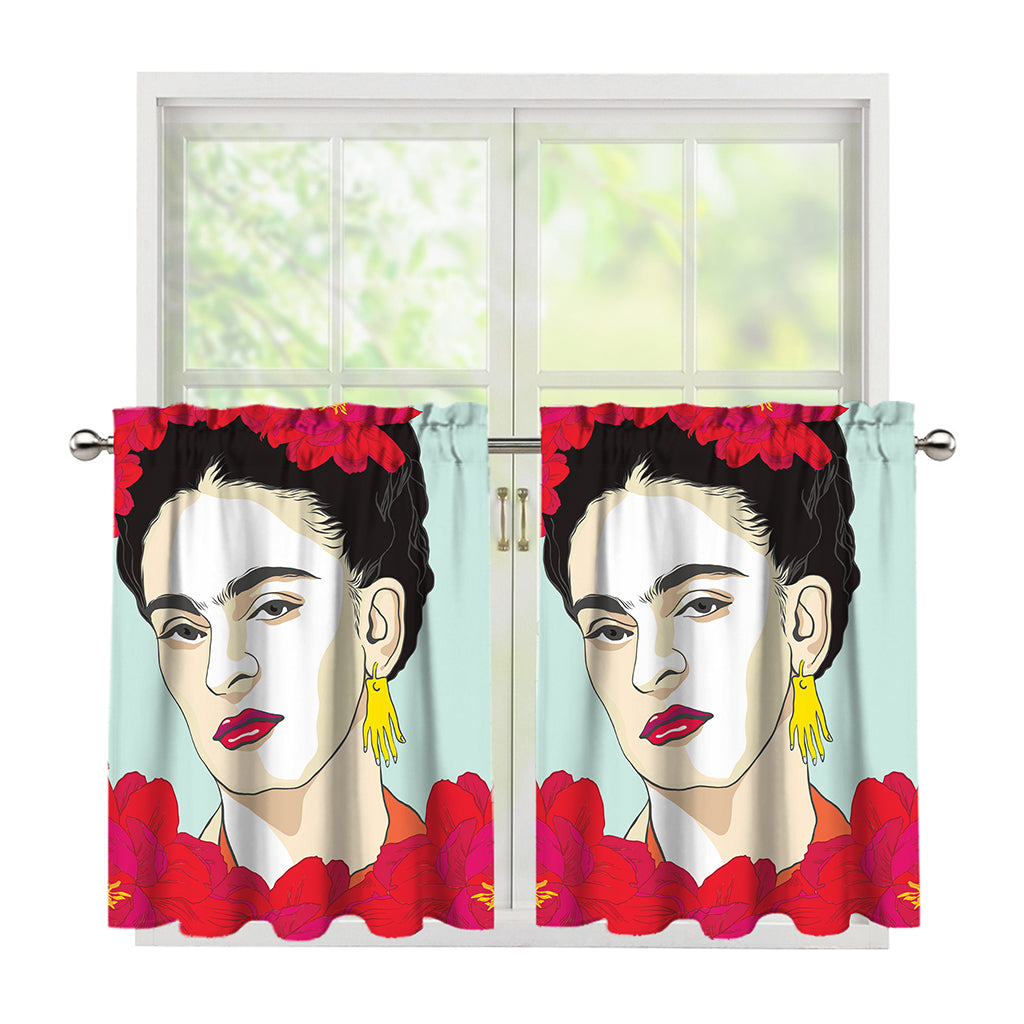 Frida Kahlo And Floral Print Tier Curtains