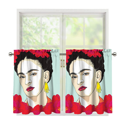 Frida Kahlo And Floral Print Tier Curtains