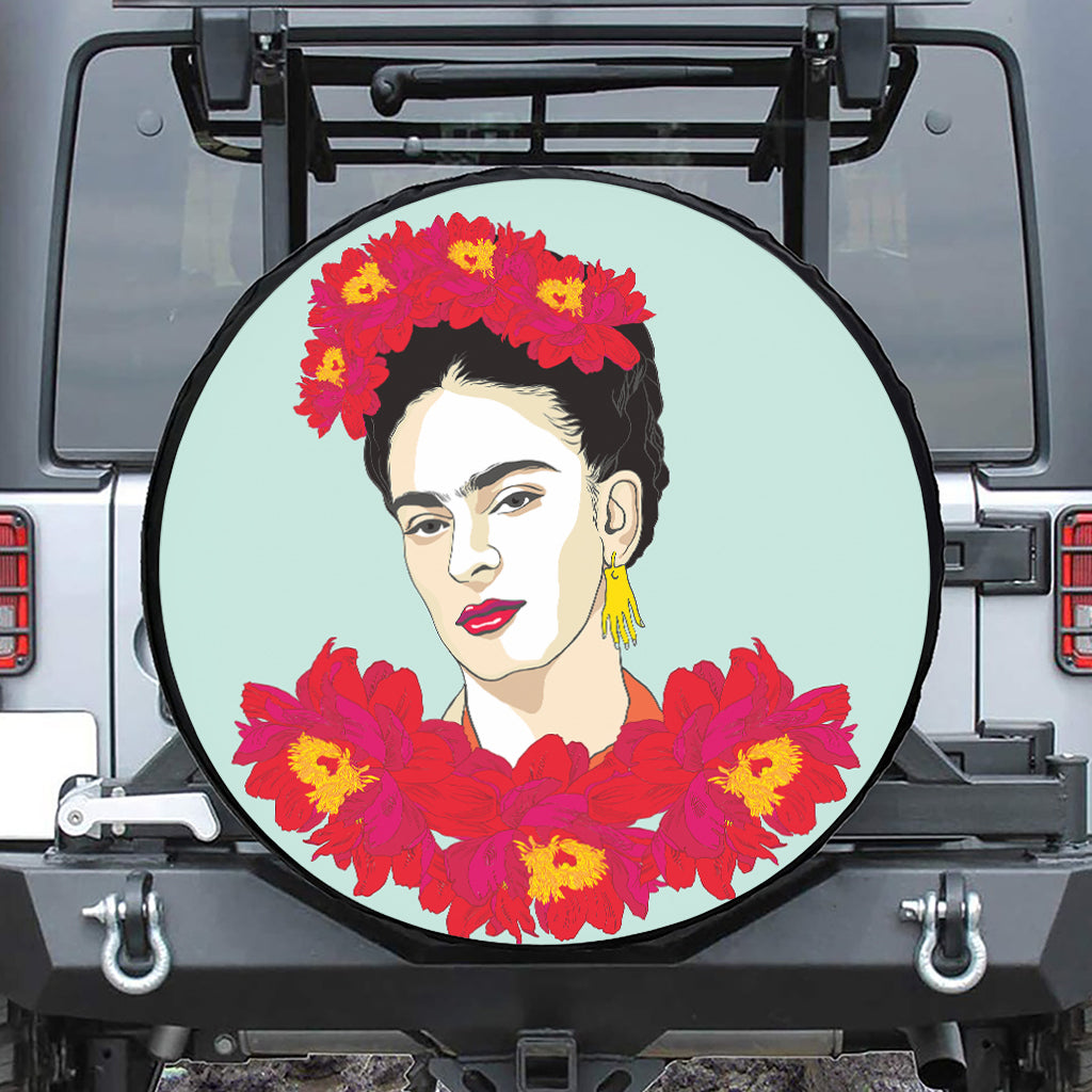 Frida Kahlo And Floral Print Tire Cover