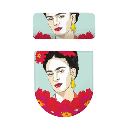 Frida Kahlo And Floral Print Toilet Lid And Tank Cover Set