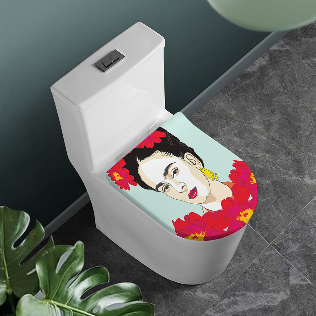 Frida Kahlo And Floral Print Toilet Lid Cover