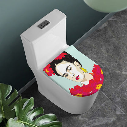 Frida Kahlo And Floral Print Toilet Lid Cover