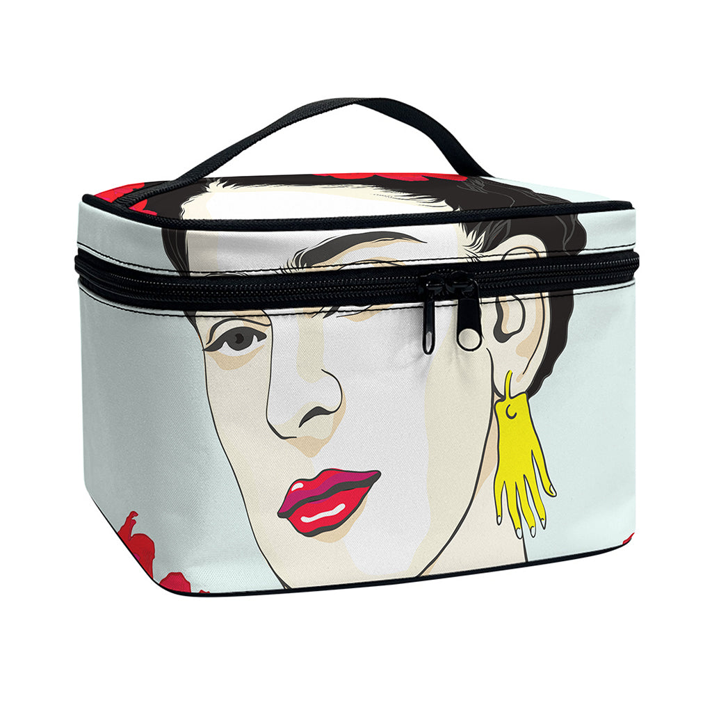 Frida Kahlo And Floral Print Travel Makeup Bag