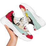 Frida Kahlo And Floral Print White Chunky Shoes