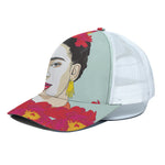 Frida Kahlo And Floral Print White Mesh Trucker Cap