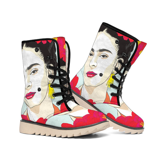 Frida Kahlo And Floral Print Winter Boots