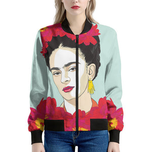 Frida Kahlo And Floral Print Women's Bomber Jacket