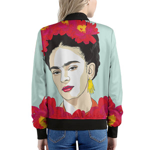 Frida Kahlo And Floral Print Women's Bomber Jacket