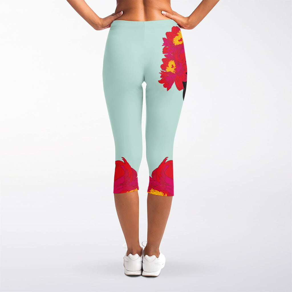 Frida Kahlo And Floral Print Women's Capri Leggings
