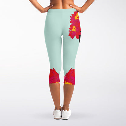 Frida Kahlo And Floral Print Women's Capri Leggings