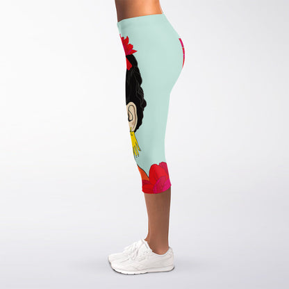 Frida Kahlo And Floral Print Women's Capri Leggings