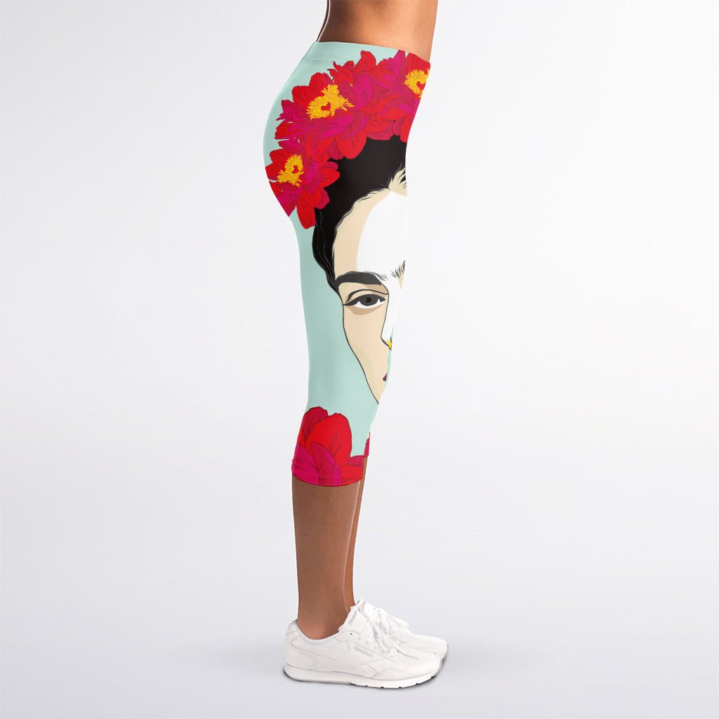 Frida Kahlo And Floral Print Women's Capri Leggings