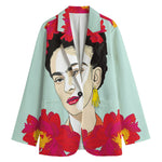 Frida Kahlo And Floral Print Women's Cotton Blazer