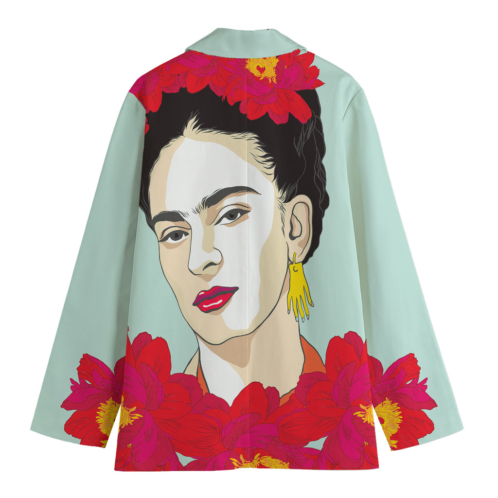 Frida Kahlo And Floral Print Women's Cotton Blazer