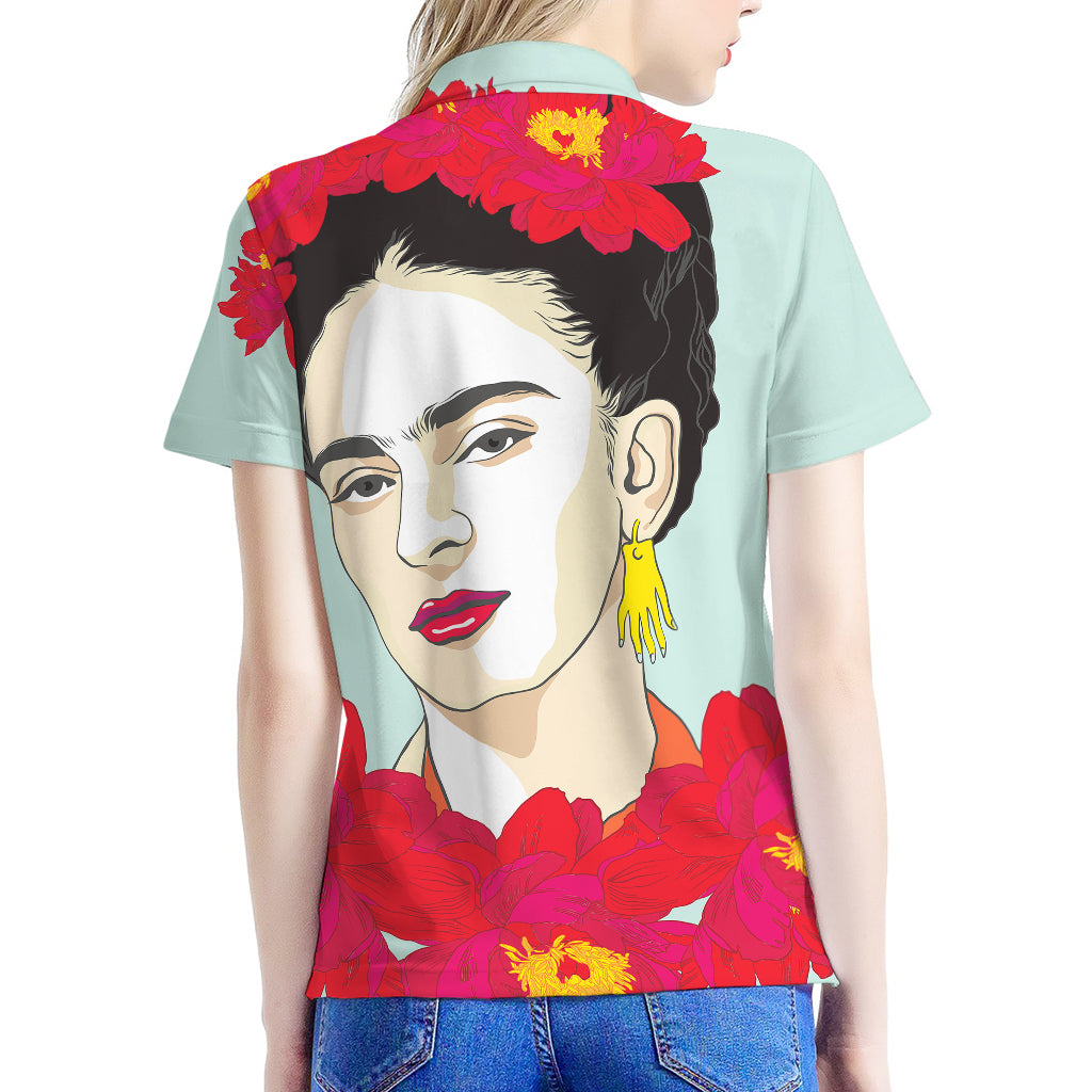 Frida Kahlo And Floral Print Women's Polo Shirt